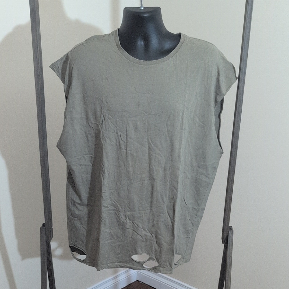 Urban black| Casual Olive Green Distressed Men's Top